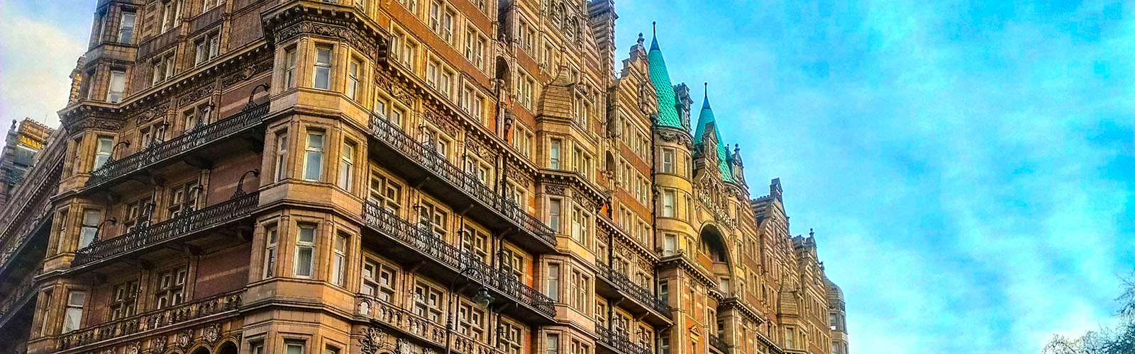One of London's iconic hotels with ornate architecture and details. 